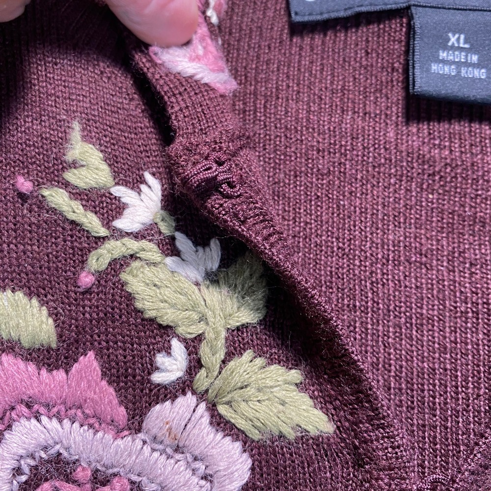 Josephine Chaus Embroidered Overlay Dress Cardigan Women XL Burgundy Wool Blend - Picture 4 of 11